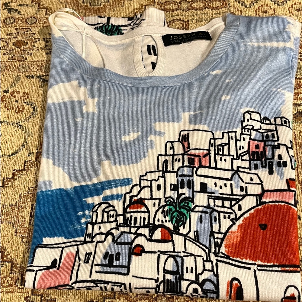 Joseph A Women's Long Sleeve Scenic Print Top - Blue, White, size large - Picture 10 of 10